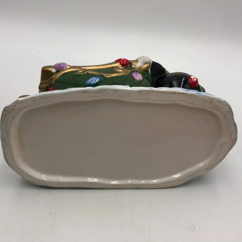 WCL Black Cat Sleigh Sled VINTAGE CHRISTMAS Winter CERAMIC BOWL PLANTER